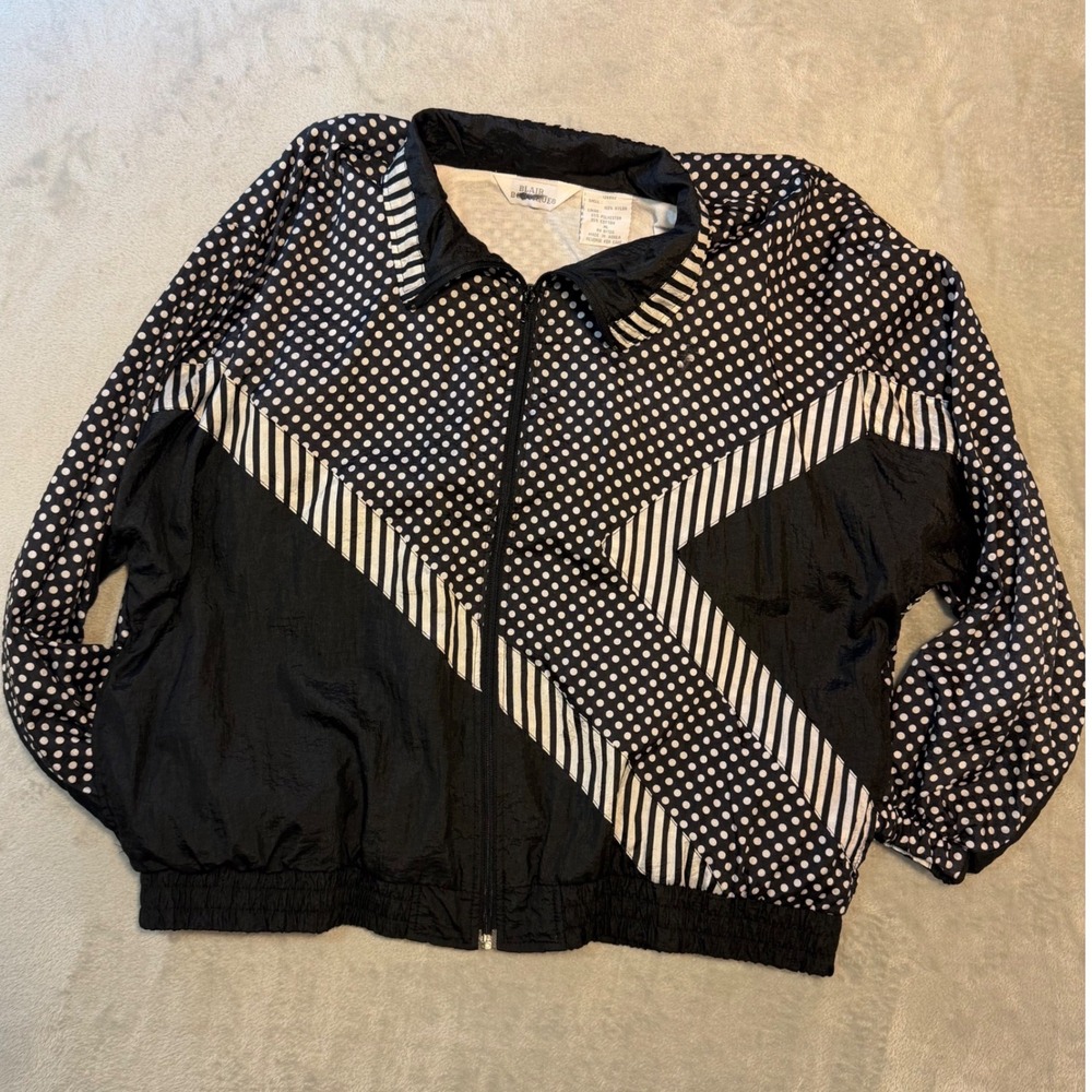 Retro Streetwear Vintage 80s Polka Dot Striped Windbreaker Jacket Oversized XL